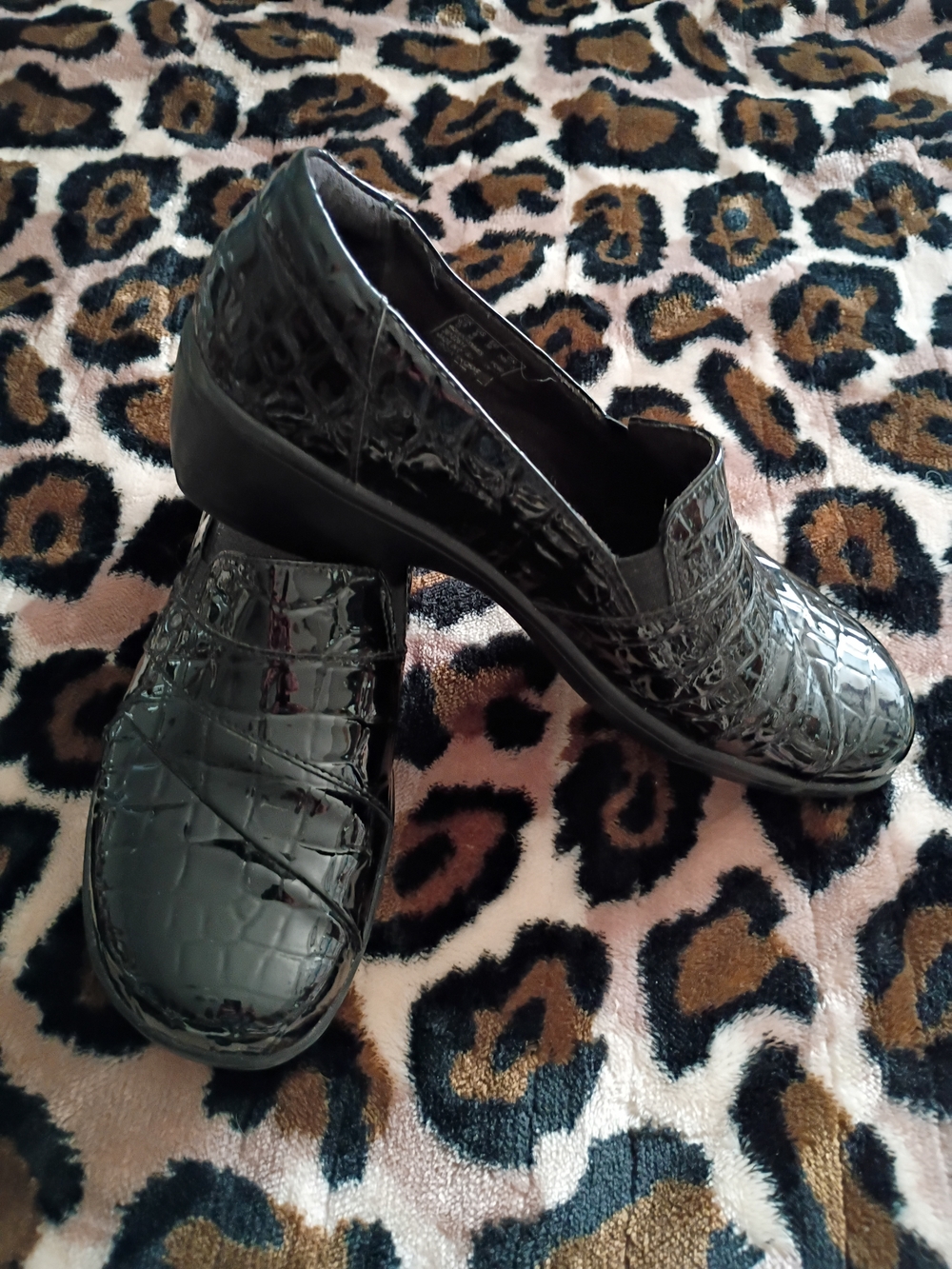 Patent Croc-Embossed Black Women's Slip-On Loafers